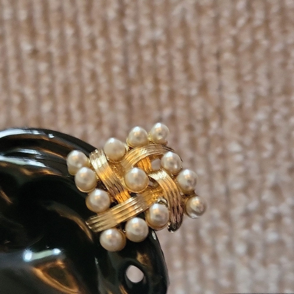 JJC Gold Tone Earrings Faux Pearls Clip On